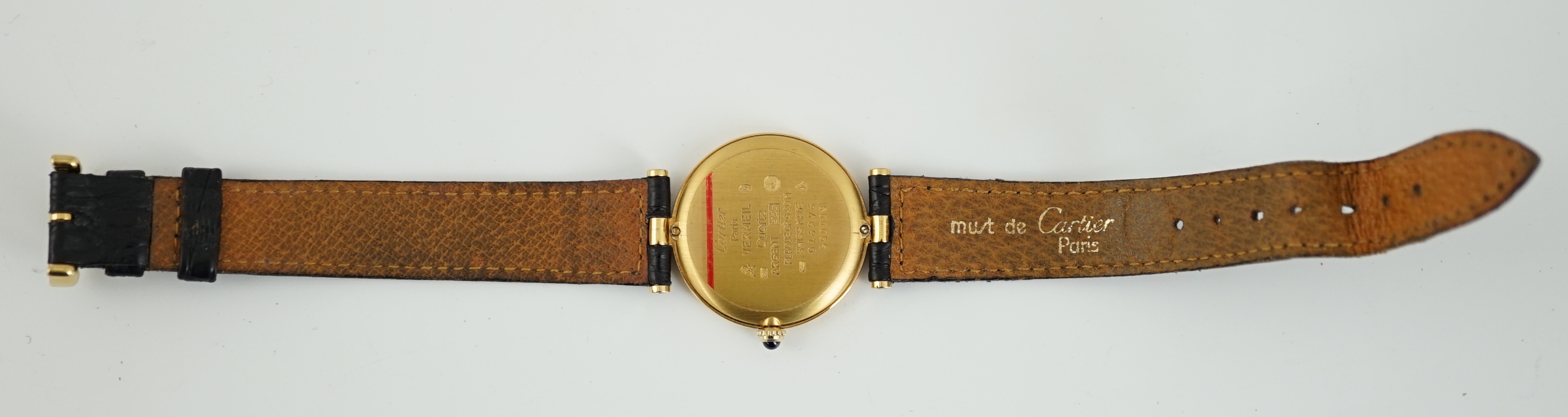 A lady's modern silver gilt Must de Cartier Vermail quartz wrist watch
